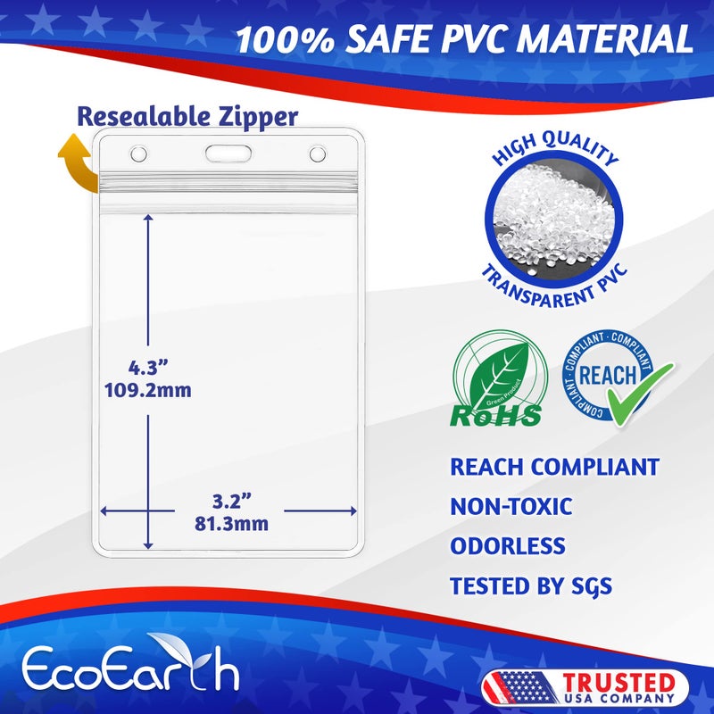 EcoEarth - Vertical Card Protector w/Soft Edge - Premium Tier Sealable 3x4 Inch, 100 Pack - Waterproof ID Badge Holder - Plastic Name Tag Holder Bulk - Image 2